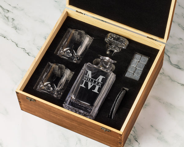 Wood Box Decanter Set