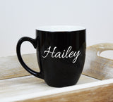 Engraved Etched Bistro Coffee Mug - Black Personalized Custom Name