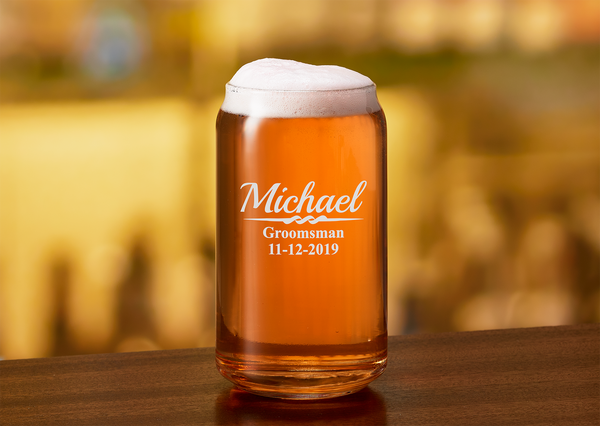 Custom engraved groomsmen beer can glass