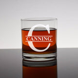 Custom Engraved Bourbon Whiskey Rocks Glass - Marion Split Letter Monogram