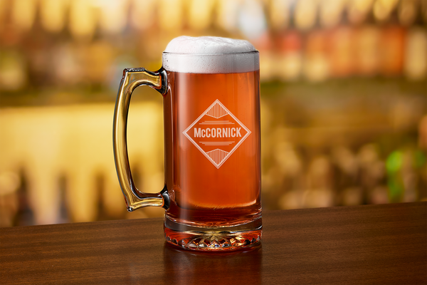 Custom engraved last name beer mug
