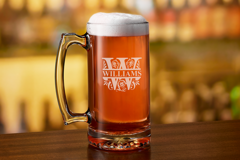 Custom engraved last name beer mug