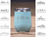 Personalized Nashville Charleston Miami Bachelorette Stemless Wine Tumbler with City Skyline