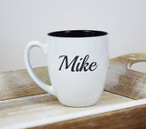 Engraved Etched Bistro Coffee Mug - White Personalized Custom Name